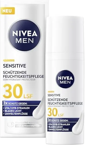 NIVEA MEN Sensitive Schützende Feuchtigkeitspflege, LSF 30 (50ml) - Tagespflege für sensible Haut mit Lichtschutzfaktor 30, spendet intensive Feuchtigkeit und schützt vor UV-Strahlen.