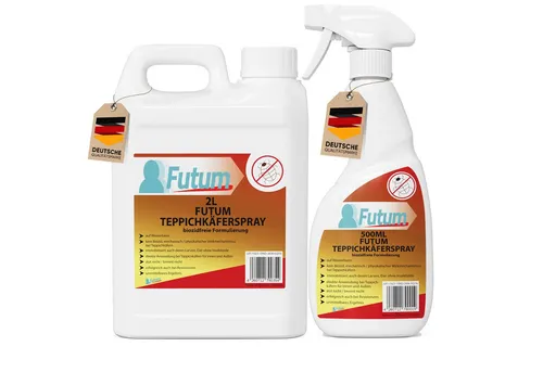 FUTUM Insektenspray Teppichkäferspray, 2.5 l - FUTUM Insektenspray bietet eine effektive Abwehr gegen zahlreiche Insekten. Mit seiner biozidfreien Formel auf Wasserbasis ist es ideal für Innen- und Außenbereiche und sorgt für eine gleichmäßige Anwendung.
