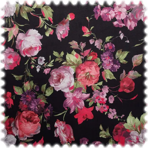 Heiro Samt Velours Möbelstoff Rose Schwarz mit Fleckschutz - Hochwertiger Möbelstoff mit floralem Design, strapazierfähig und scheuerbeständig bis 70.000 Touren. Ideal für stilvolle und langlebige Möbelgestaltungen.
