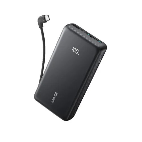 ANKER Power Bank 20.000 mAh mit integriertem USB-C Kabel, 22.5W - Schwarz - Leistungsstarke 20.000 mAh Power Bank mit 22.5W Schnellladung. Integriertes USB-C Kabel für unkompliziertes Laden von bis zu 3 Geräten gleichzeitig. Ideal für Reisen und unterwegs.