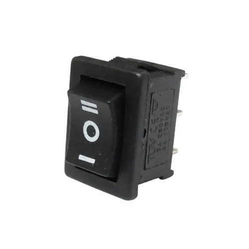 Wippenschalter, 19x13mm, 1-polig, EIN/AUS/EIN, 3A/250V, schwarz, I/O/II, Einbau