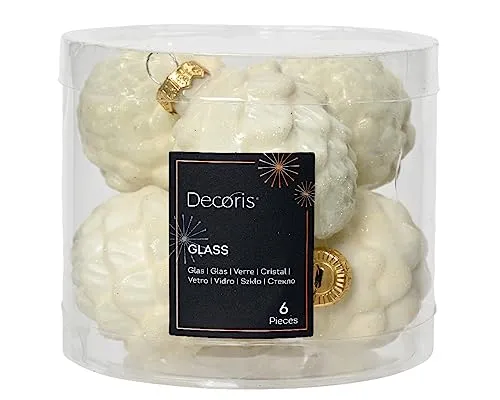 Christbaumschmuck Zapfen Glas 7cm x 6 Stück Weihnachtskugeln Christbaumkugeln Wollweiß Ivory - Elfenbein - cremeweiß