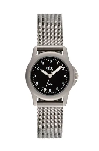 Neo Watch Quarzuhr Pure Black Schwarz N5-009 - Elegante Armbanduhr von NEO Watch, wasserdicht bis 3 atm, mit robustem Edelstahlgehäuse und minimalistischer Schwarz-Silber-Kombination – perfekt für jeden Anlass.