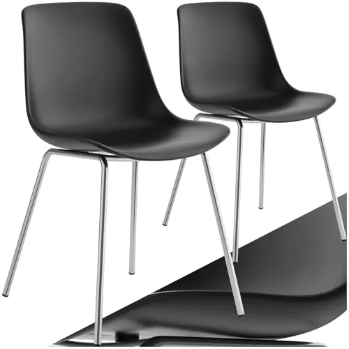 TecTake Kunststoffstühle Mave 2er Set - Ergonomisch, Schwarz/Chrom, 120 kg - Esszimmerstühle mit ergonomischem Design für hohen Sitzkomfort. Ideal für Küche oder Wohnzimmer, pflegeleicht und langlebig – perfekt für Familien.