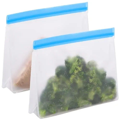 Rosenstein & Söhne stehende Zip-Beutel: 2er-Set Wiederverwendbare Lebensmittel-Beutel, stehender Boden, 2,4 l (Zipp-Reißverschluss, Lebensmittel Reißverschlussbeutel, Frischhaltedosen)