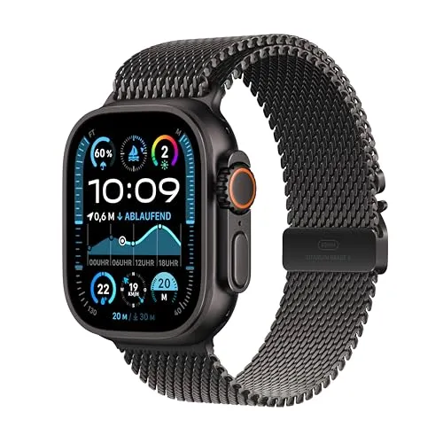 Apple Watch Ultra 2 (2024) GPS + Cellular 49mm - Titan satiniert Schwarz, ultimative Sport- und Abenteueruhr mit langer Batterielaufzeit und präzisem Dual-Frequenz GPS
