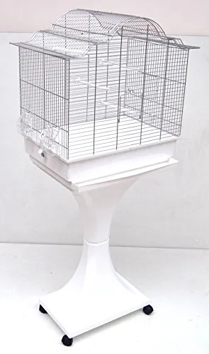 Mega Vogelkäfig für Wellensittiche & Kanarien - Vogelkäfig mit Ständer, verchromt und leicht zu reinigen. Inkl. Sitzstangen, Näpfen und Kotschublade. Ideal für aktive Vögel, Maße: 56x37x57cm.