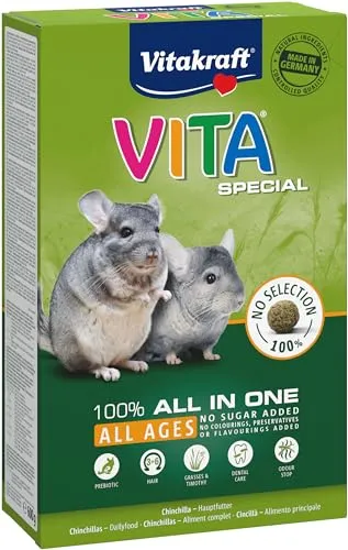Vitakraft Vita Special All Ages, Chinchilla Futter, mit Gräsern und Kräutern, für eine optimale Verdauung, ohne Zusatz von Zucker und Getreide (1x 600g)