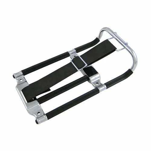 Gepäckträger komplett - verchromt mit schwarzem Gummi und Haken - Robuster Gepäckträger von MZA für Simson Mopeds, sorgt für sicheren Transport und stilvolles Design.