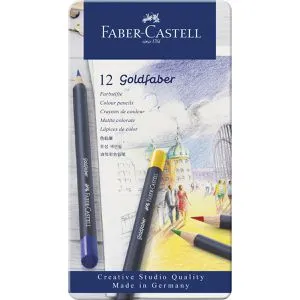Faber-Castell Buntstifte 114712 Goldfaber, mit permanenter Ölkreidemine, Metalletui, 12 Stück
