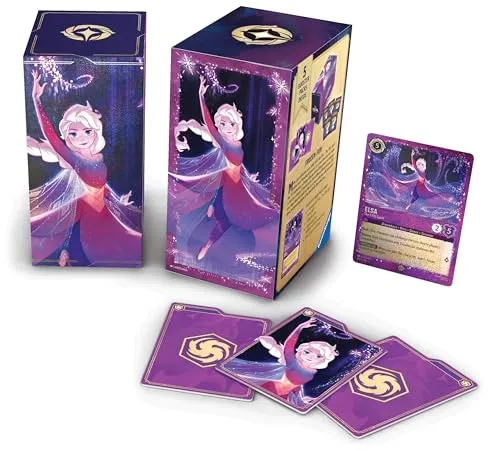 Disney Lorcana TCG Elsa Geschenkbox - DE - Sammelkarten Geschenkbox mit exklusiver Glimmer-Foil Promokarte von Elsa – Der fünfte Geist, 5 Booster Packs und eine stilvolle Aufbewahrungsbox für bis zu 250 Karten.