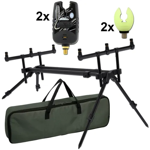 Angel Berger Luxus Rod Pod Set mit Tasche - Angelprodukt: Hochwertiges Rod Pod Set inklusive Bissanzeiger und Rutenauflagen, ideal für anspruchsvolle Angler.