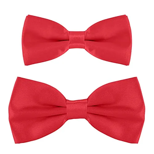 DonDon Vater-Sohn Fliegen Set im Partnerlook, bereits gebunden und verstellbar - Rot