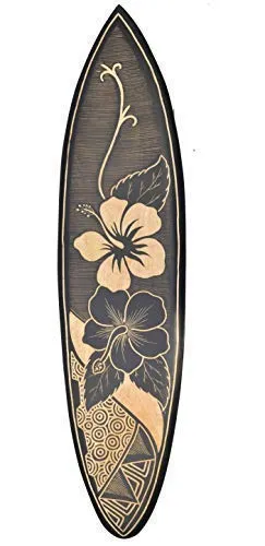 Interlifestyle Surfboard 100cm mit Hibiskus Blumen Motiv Deko Hawaii Holzschild