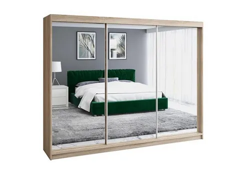 A&J MöbelLand Schiebetürenschrank ULMA 200 cm – 3-türig mit Spiegel - Moderner 3-türiger Kleiderschrank mit Spiegeln und 4 Schubladen. Bietet viel Stauraum für Kleidung und Accessoires. Ideal für Schlafzimmer und Ankleidezimmer. Elegantes Design und einfache Montage.