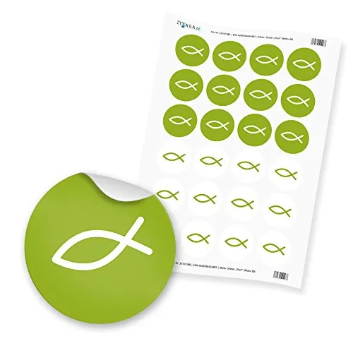 24x itenga Sticker Aufkleber Fisch Taufe Kommunion Konfirmation Firmung Gastgeschenk für Jungen und Mädchen (Grün)