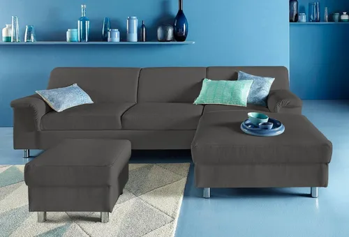 DOMO collection Ecksofa Jamie, modern und elegant, Fußhöhe 9cm, L-Form, wahlweise mit Bettfunktion