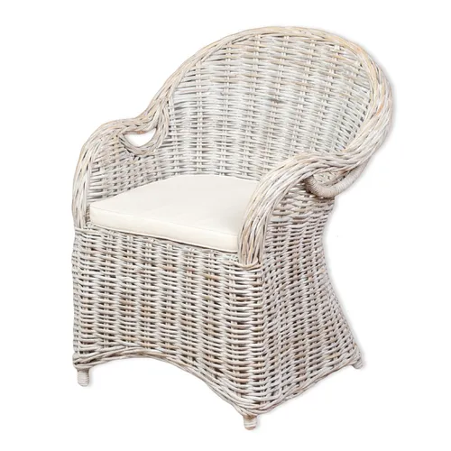 Rattan-Sessel CHARLOTTE White-Washed mit Sitzkissen von LebensWohnArt