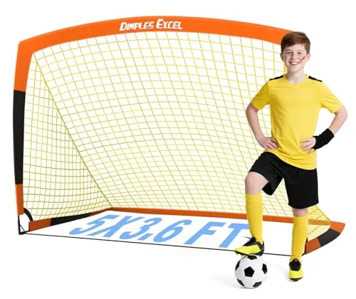 Dimples Excel Pop-Up Fußballtor – Faltbar für Kinder | 1 Tor 152x110 cm | Farbe: Orange Schwarz | Für Garten, Training & als Geschenk geeignet