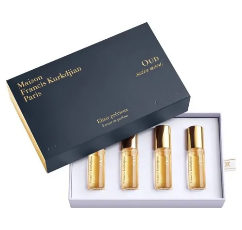 Maison Francis Kurkdjian OUD Satin Mood Roll-On Elixir Set 4 x 4 ml - Kennenlern-Set mit 4 x 4 ml OUD Satin Mood, einem luxuriösen Duft aus Oud, Rosen und Vanille. Ideal für unterwegs, schafft eine intime Verbindung zur Haut.