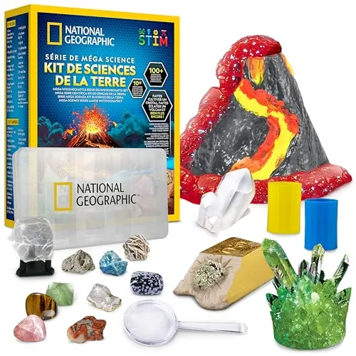 NATIONAL GEOGRAPHIC Mega Science Serie – Earth Science Kit mit über 100 Experimenten für Kinder, Kristalle züchten, Vulkan-Bausatz, Gesteinssammlung, MINT-Projekt-Spielzeug