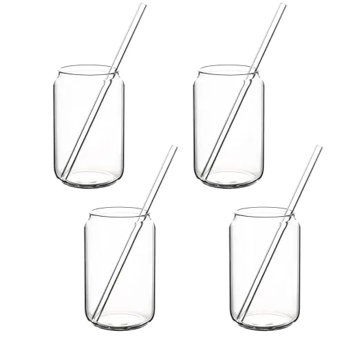 Hanseküche Trinkgläser Set mit Glasstrohhalm [4x 450ml] – Vielseitige Longdrinkgläser für kalte und heiße Getränke - Longdrinkgläser Set, spülmaschinenfest und hitzebeständig, ideal für Eiskaffee, Cocktails und mehr. Perfekt für jede Gelegenheit!