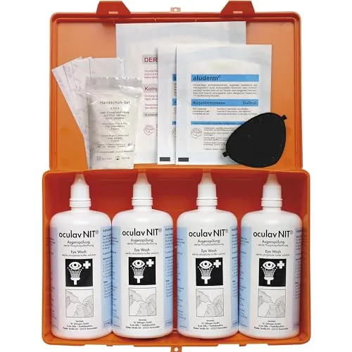 Söhngen 2010004 Augen-Hilfebox oculav NIT - Augentropfenhilfen mit orangefarbener Augen-Sofortspülung, ideal für schnelle Hilfe bei Augenverletzungen und -reizungen.
