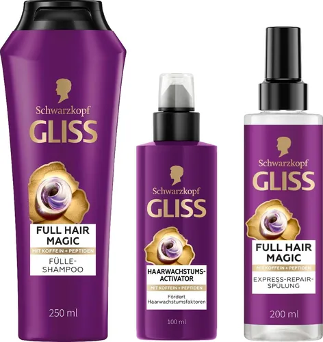 GLISS Full Hair Magic Shampoo & Express-Repair-Spülung - Shampoos für kraftvolles Haar, mit Koffein & Peptiden für +100% stärkere Haare nach 6 Wochen. Vegane Formel, 90% recyceltes Plastik.