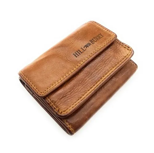 Hill Burry kleine Echtleder Damen Geldbörse mit RFID Schutz - Waschleder in Cognac - Portemonnaie aus hochwertigem Waschleder, RFID-Schutz für Ihre Sicherheit und kompaktes Design für den Alltag.