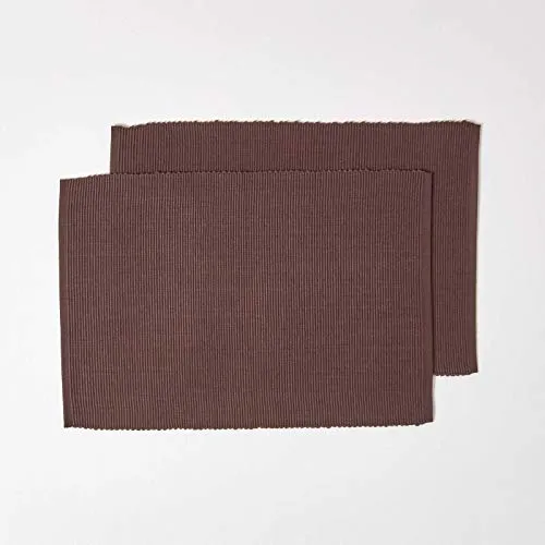 HOMESCAPES 2er-Set braune Tischsets Baumwolle gerippt, Platzsets rechteckig aus Stoff, waschbare Platzdeckchen