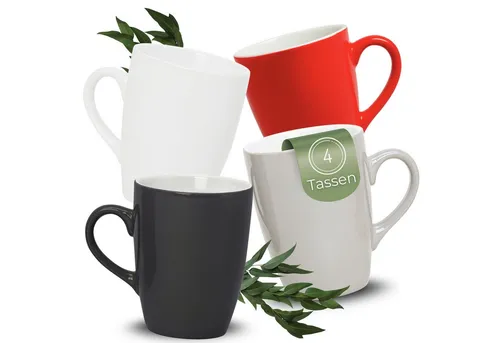 matches21 HOME & HOBBY Tasse Kaffeetassen 4er Set aus Keramik 340ml, Teetassen moderne Farben, 4-tlg., Keramik, Moderne Kaffeebecher Spülmaschinenfest & Mikrowellengeeignet