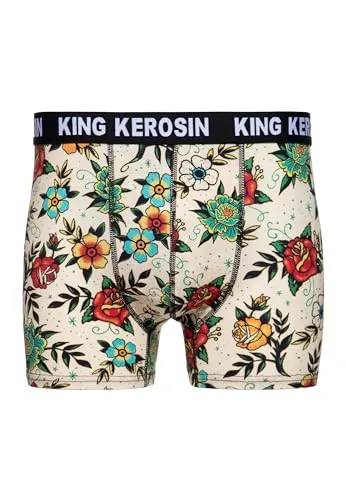King Kerosin Herren Boxershorts · Unterwäsche · Vintage · Retroshorts · Unterhosen Männer Mit Stretch · Elastisch · Baumwolle · Retro · Oldschool · Tattoo · Tattoo Flowers