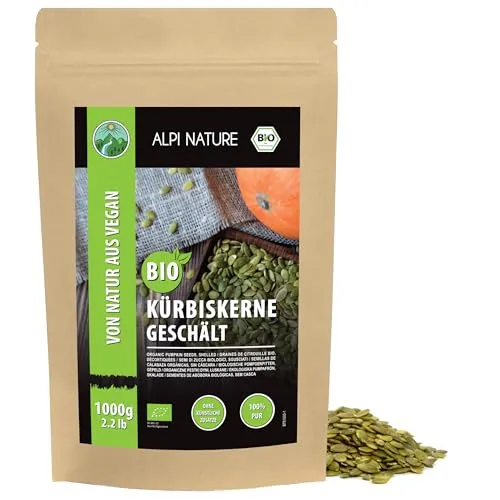 Alpi Nature Kürbiskerne BIO roh 1kg, bio Kürbiskerne geschält, rohe Kürbiskern zum Essen