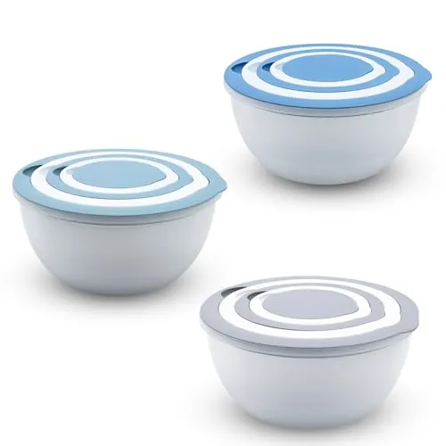 Spetebo Salat Schüssel Set 5 teilig - 0,4 bis 4,4 Liter - Kunststoff Kochschüssel Rührschüssel mit Deckel - spülmaschinenfest