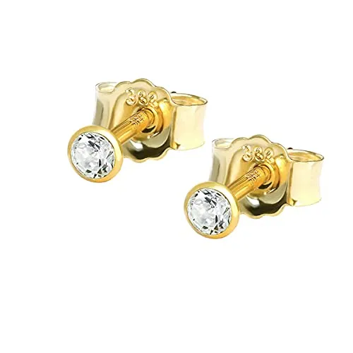 NKlaus Paar Ohrstecker Gold 333 – Elegante Zirkonia Ohrringe für Damen, Herren & Mädchen - Ohrringe für Damen, zeitloses Design aus 8 Karat Gelbgold mit funkelnden Zirkonia, ideal für jeden Anlass und hohen Tragekomfort.