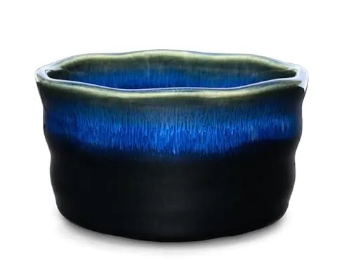 MAOCI - Matcha Tee-Schale Chawan aus Porzellan 350ml blau-schwarz handgefertigt