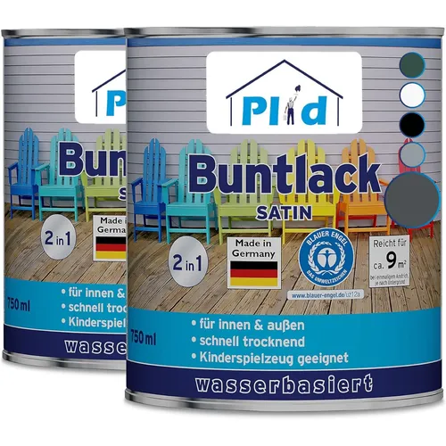 Buntlack 1,5L Anthrazit - Schnelltrocknender Türenlack - Lacke für Holz und Metall, schnelltrocknend mit seidenmattem Glanz, ideal für präzise Anstriche in Wohnräumen.