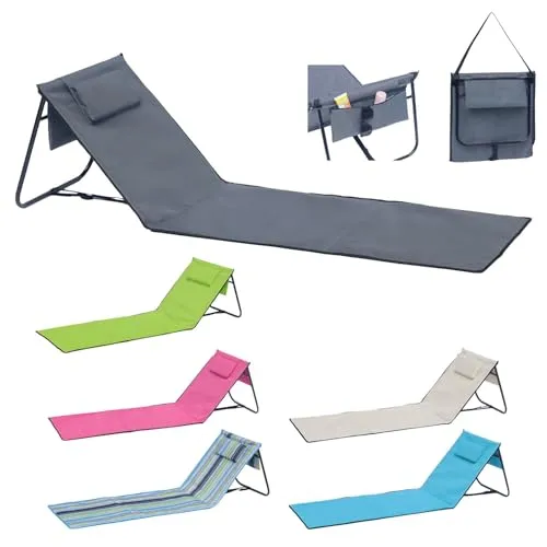 Mojawo TOP Strandliege Strandmatte Sonnenliege Rückenlehne Kissen faltbar mit Handytasche Schaumpolsterung L152xB51xH41cm, Farben:Hellblau