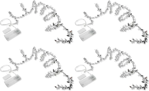 LED Lichterkette silber Blätter hochglanz 200cm 4 Stück batteriebetrieben Timer Lichtergirlande Deko Leuchtdraht Winter Weihnachten 20