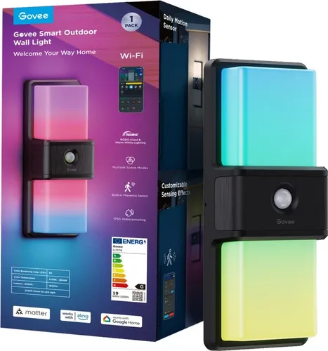 Govee Smart Outdoor Wandleuchte - Wetterfeste IP65 Wandleuchte für den Außenbereich, steuerbar über die Govee Home-App oder Sprachbefehle, ideal für stimmungsvolle Abende und Feste.