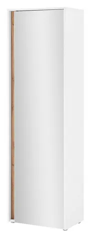 Furn.Design Garderobenschrank Center - Moderne Garderobe in Weiß und Wotan Eiche mit Spiegelfront, flexibel montierbar und ideal für Flure, bietet viel Stauraum mit ausziehbarer Kleiderstange und 3 Fächern.