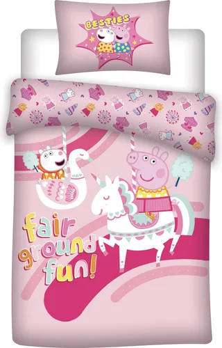 Peppa Pig Kinderbettwäsche – 140x200 cm Bettbezug & 65x65 cm Kissenbezug - Bettwäsche-Set aus 100% Baumwolle mit Peppa Pig Design, ideal für kleine Fans. Der farbenfrohe Bezug sorgt für süße Träume und eine fröhliche Atmosphäre im Kinderzimmer.