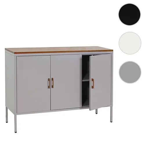 Kommode HWC-L84: Klassisches Sideboard mit 3 Türen - Kommode für alle Zimmer, 90x120x40cm, aus robustem Spanplatte und Stahl, mit höhenverstellbaren Fußbodenschonern für optimalen Stand.