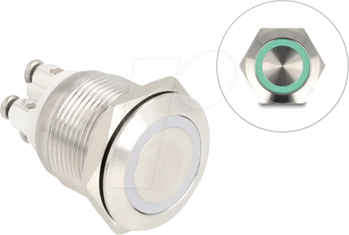 DELOCK 20978 - Drucktaster Edelstahl, beleuchtet, LED - Ring, grün, IP65