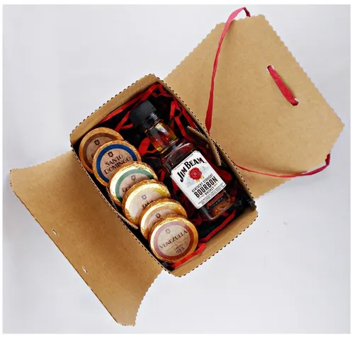 Geschenk Jim Beam Bourbon Whiskey 50ml Miniatur + 6 Edelschokoladen in 6 Sorten