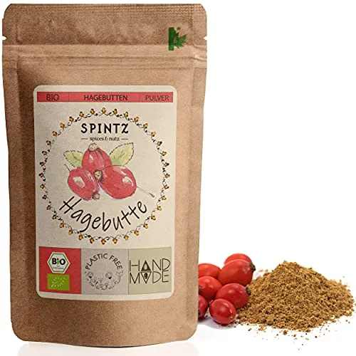SPINTZ 250g Bio Hagebuttenpulver - Hagebutte gemahlen - Hagebutten Pulver aus biologischem Anbau - vegan vegetarisch - natürliches Gewürz ohne Zusätze | per Hand abgefüllt und plastikfrei verpackt