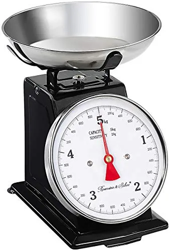 Analoge Retro-Küchenwaage bis 5 kg mit Tara-Funktion - Küchenwaage im Vintage-Design, ideal zum präzisen Abwiegen von Zutaten bis 5 kg, inklusive praktischer Tara-Funktion für mehr Komfort beim Kochen.