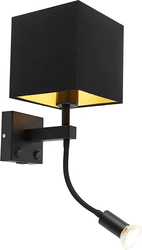 QAZQA - Moderne Smarte Wandleuchte Zeno in Schwarz mit USB und Dimmer - Erlebe die smarte Wandleuchte Zeno: Aus robustem Stahl, dimmbar und per Smartphone steuerbar. Ideal für Wohnzimmer und Schlafzimmer, sorgt sie für stimmungsvolle Beleuchtung und Funktionalität.