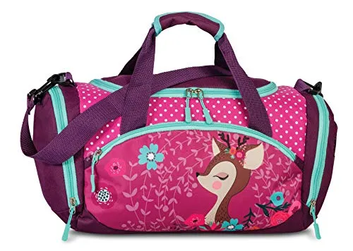 Sporttasche Kinder Reisetasche Umhängetasche mit süßem REH Rehkitz Blumen für Mädchen & Jungen