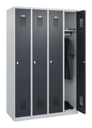 C+P Spind Basis PLUS 4 Abteile 1850x1200x500mm 7035/7016 - Aktenschrank mit 4 Abteilen, ideal für die sichere Aufbewahrung von persönlichen Gegenständen und Dokumenten, robust und langlebig.